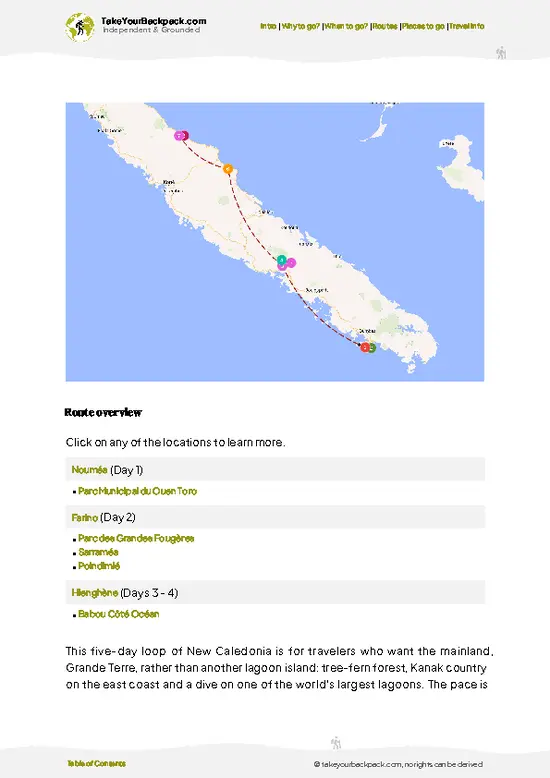 example page 4 from our offline Travel Guide for New Caledonia